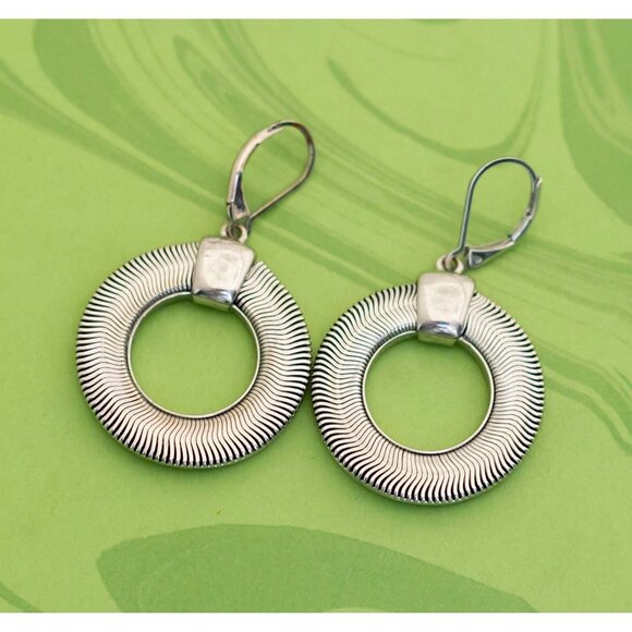 Vintage Shiny Silver Tone Ring Serpent Dangle Earrings by AK - W5 - Picture 1 of 2